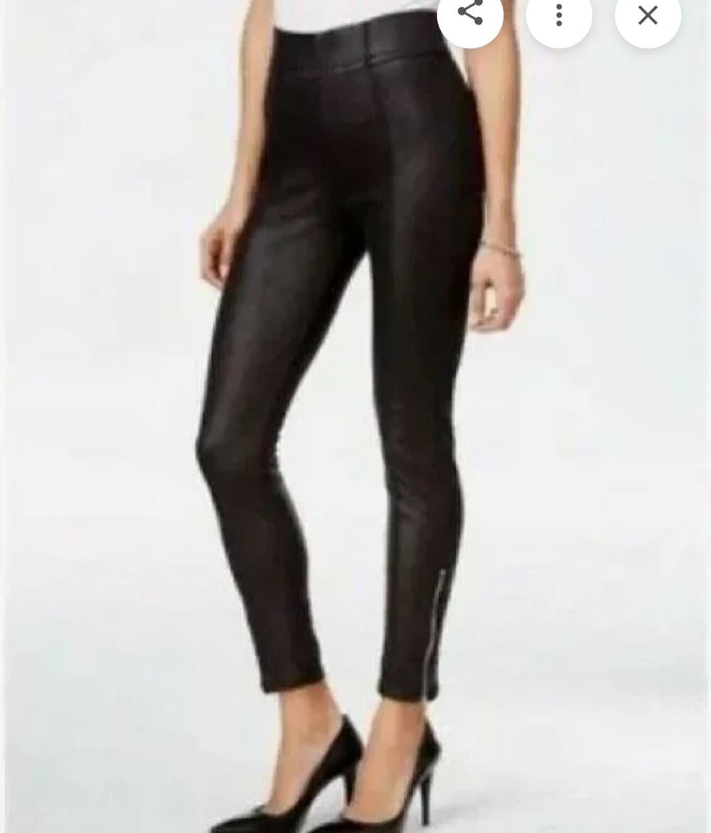 7 For All Mankind Faux Leather Leggings Women Medium Black Skinny Ankle Zip